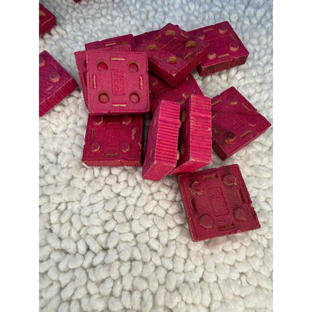 Vintage American Bricks Wooden Building Blocks Lot in Ball Mason Jar Red Natural - Picture 6 of 9